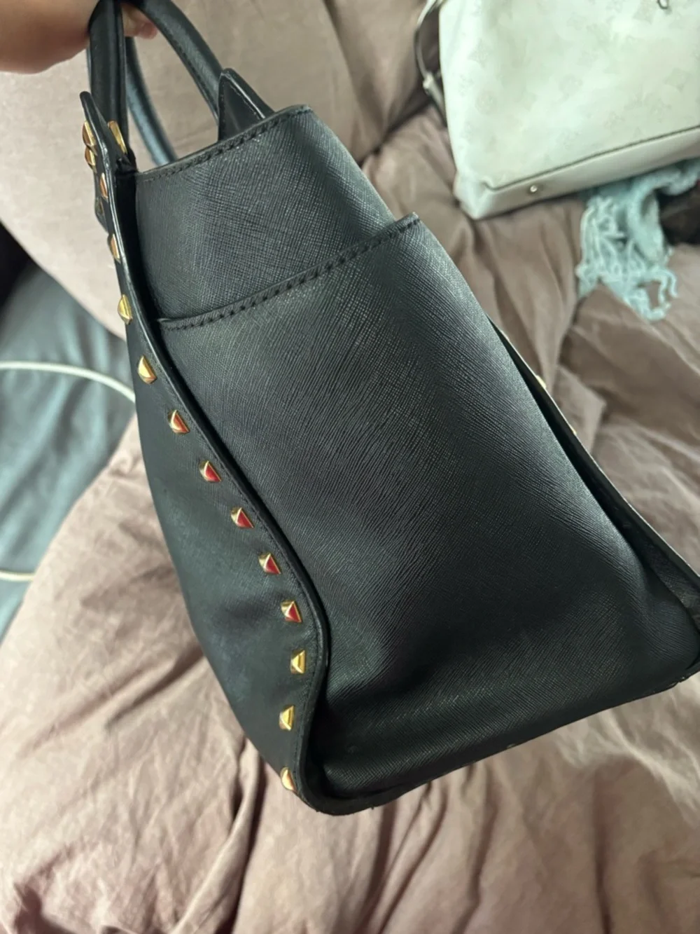 Michael Kors large Selma Black Saffiano Leather Studded Tote